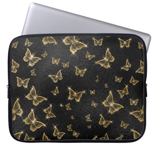 Glam gold and black butterflies pattern laptop sleeve