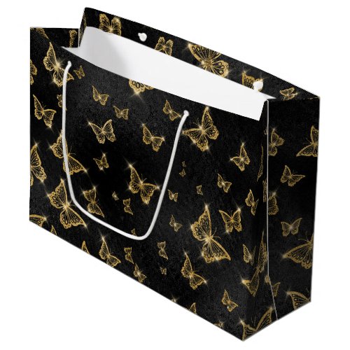 Glam gold and black butterflies pattern large gift bag