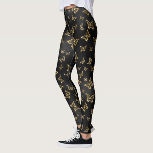 Glam gold and black butterflies pattern leggings