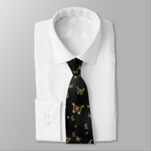 Glam gold and black butterflies pattern neck tie