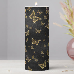Glam gold and black butterflies pattern pillar candle