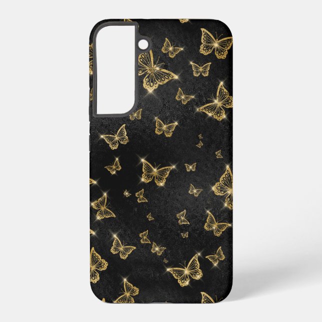 Glam gold and black butterflies pattern samsung galaxy case (Back)