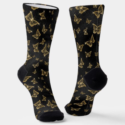 Glam gold and black butterflies pattern socks