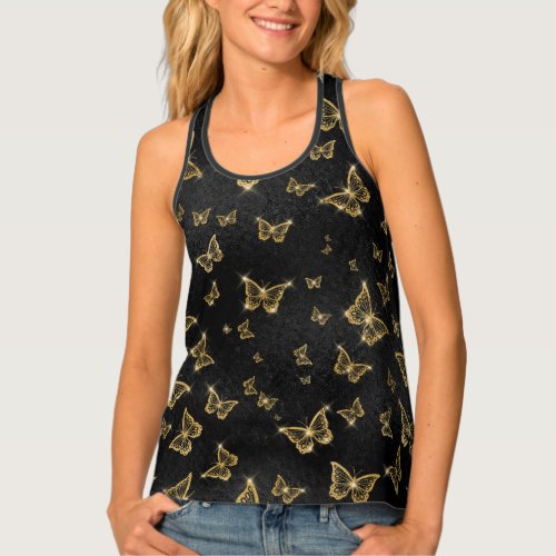 Glam gold and black butterflies pattern tank top