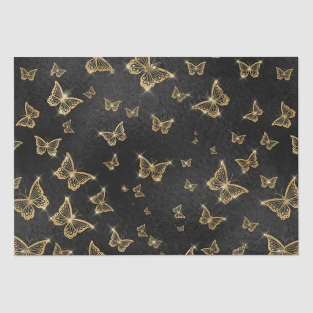 Glam gold and black butterflies pattern tissue paper (Front)