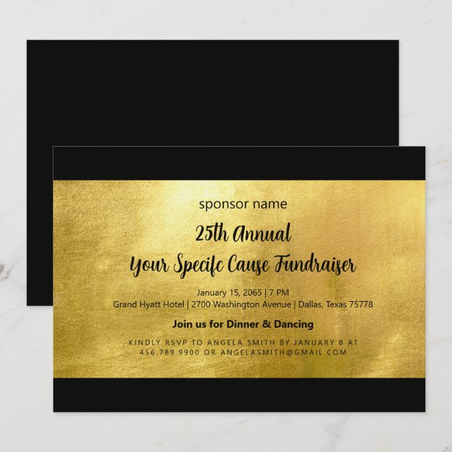 Glam Gold and Black Elegant Fundraiser Invitation (Front/Back)