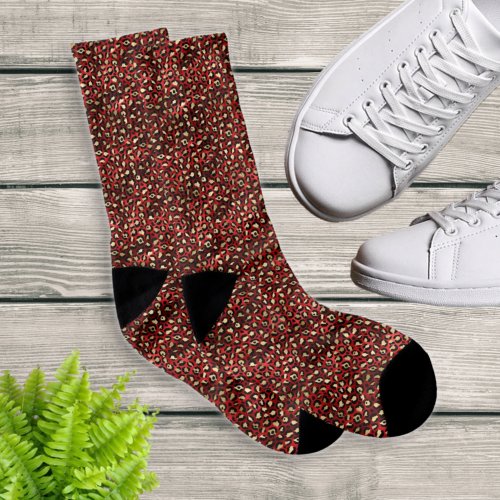 Glam Gold and Red Leopard Spots Socks