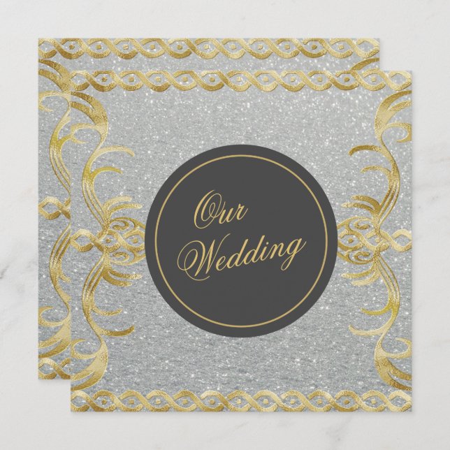 Glam Gold and Silver Wedding Invitation (Front/Back)