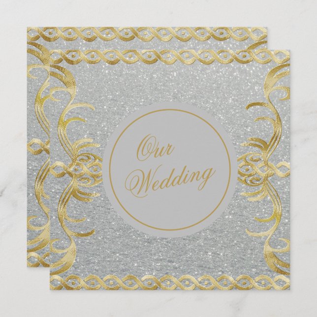 Glam Gold and Silver Wedding Invitation (Front/Back)