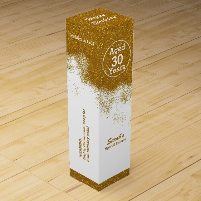 Glam Gold and White Custom Birthday Wine Box (Front)