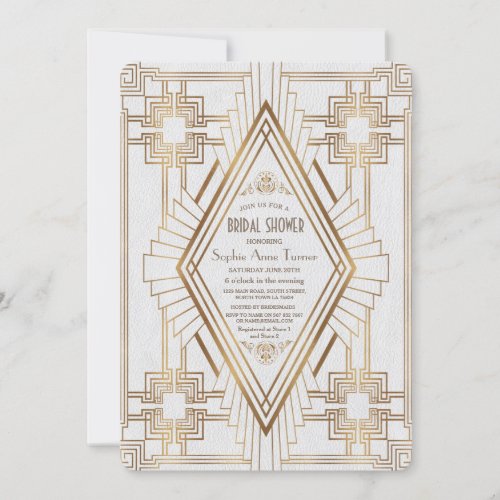 Glam Gold and White Great Gatsby Bridal Shower Invitation