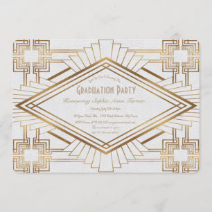 Glam Gold and White Great Gatsby Graduation Party Invitation
