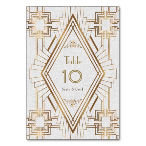 Glam Gold and White Great Gatsby Table Number
