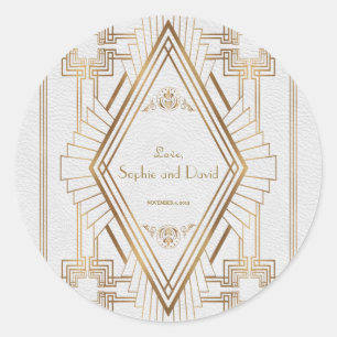 Glam Gold and White Great Gatsby Wedding Classic Round Sticker
