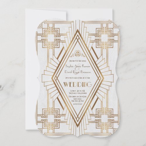 Glam Gold and White Great Gatsby Wedding Invitation