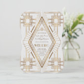 Glam Gold and White Great Gatsby Wedding Invitation (Standing Front)