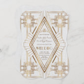 Glam Gold and White Great Gatsby Wedding Invitation (Front/Back)