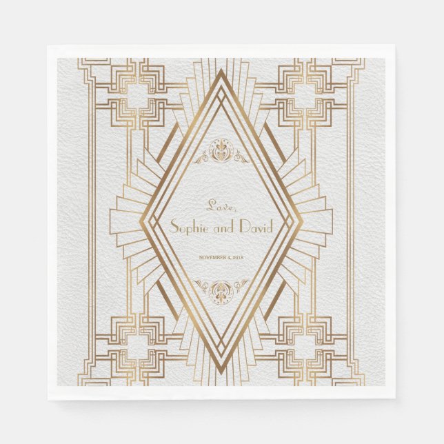 Glam Gold and White Great Gatsby Wedding Napkins (Front)