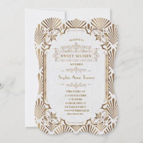 Glam Gold Art Deco Black Gatsby 20s Sweet Sixteen Invitation