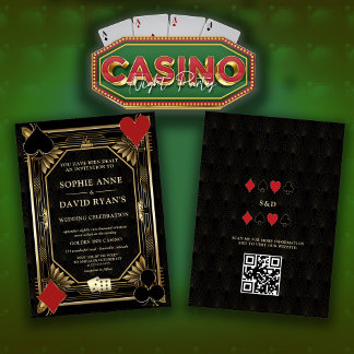 Glam Gold Art Deco Casino QR Code Poker Wedding Invitation