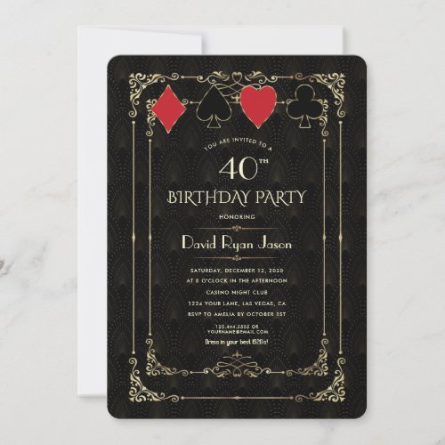 Glam Gold Art Deco Casino Royale Poker Birthday Invitation