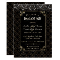Glam Gold Art Deco Fleur-de-lis Engagement Party Invitation