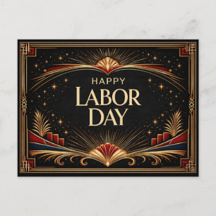 Glam Gold Art Deco Happy Labor Day Holiday Postcard