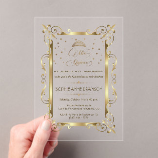 Glam Gold Art Deco Mis Quince Script Quinceañera Acrylic Invitations