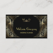 Glam Gold Art Deco Peacocks Professional Monogram Business Card (Front)