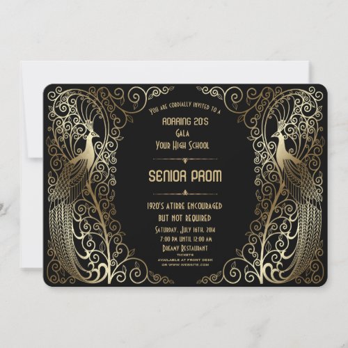 Glam Gold Art Deco Peacocks Senior Prom Invite