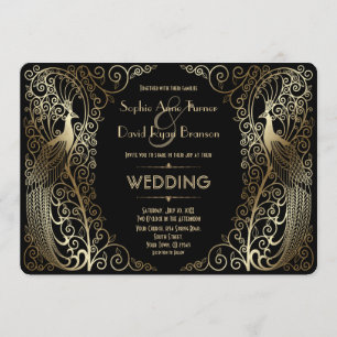 Glam Gold Art Deco Peacocks Wedding Invitation