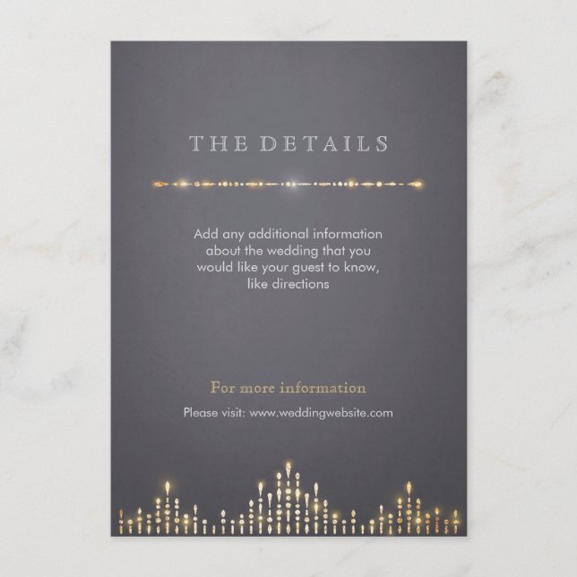 Glam gold art deco vintage wedding detail card (Front)