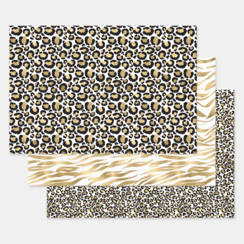 Glam Gold Black Animal Prints Wrapping Paper Sheets