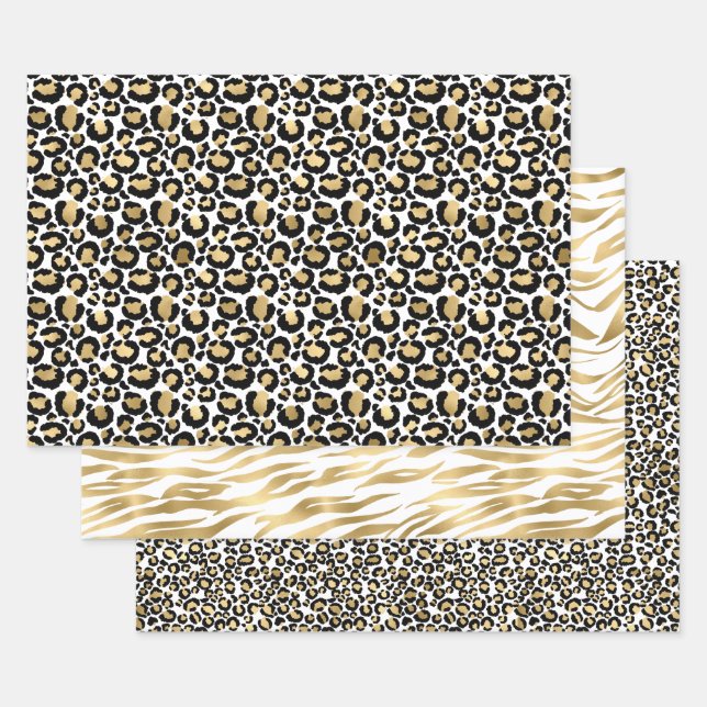 Glam Gold Black Animal Prints Wrapping Paper Sheets (Set)
