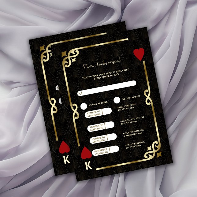Glam Gold Black Art Deco 20s Wedding and Itinerary RSVP Card (Creator Uploaded)