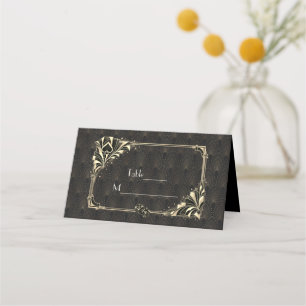 Glam Gold Black Art Deco Casino Vegas Wedding Place Card