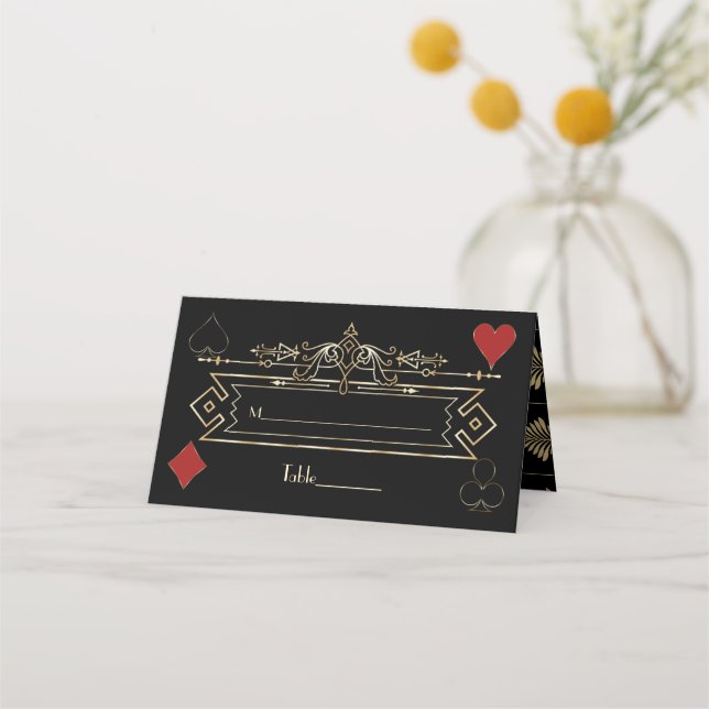 Glam Gold Black Gatsby Style Roaring 20s Wedding Place Card (Front)