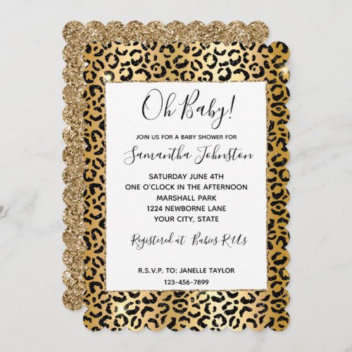 Glam Gold Black Glitter Leopard Invitation