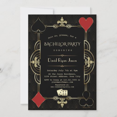 Glam Gold Black Great Gatsby 20s Bachelor Party Invitation