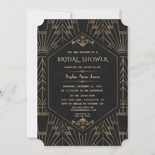 Glam Gold Black Great Gatsby 20s Bridal Shower Invitation