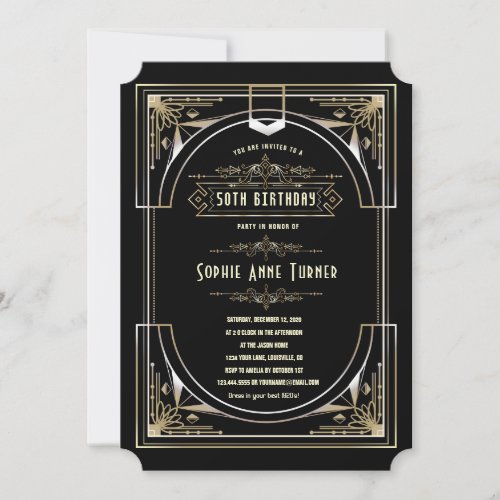 Glam Gold Black Great Gatsby Art Deco 50 Birthday