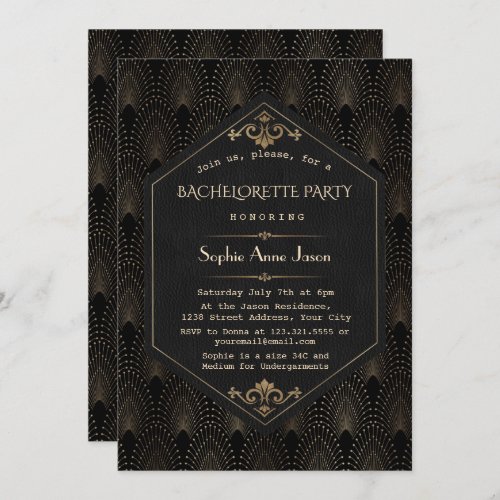 Glam Gold Black Great Gatsby Bachelorette Party Invitation