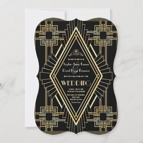 Glam Gold Black Great Gatsby Wedding Invitation