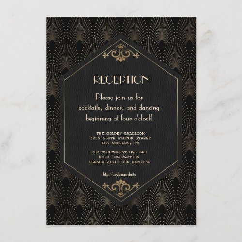 Glam Gold Black Great Gatsby Wedding Reception Enclosure Card
