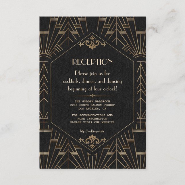 Glam Gold Black Great Gatsby Wedding Reception Enclosure Card (Front)