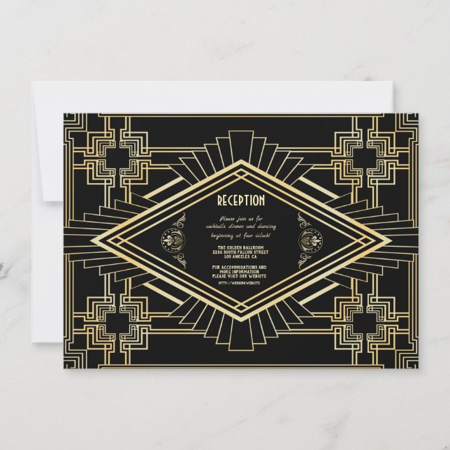 Glam Gold Black Great Gatsby Wedding Reception Invitation (Front)