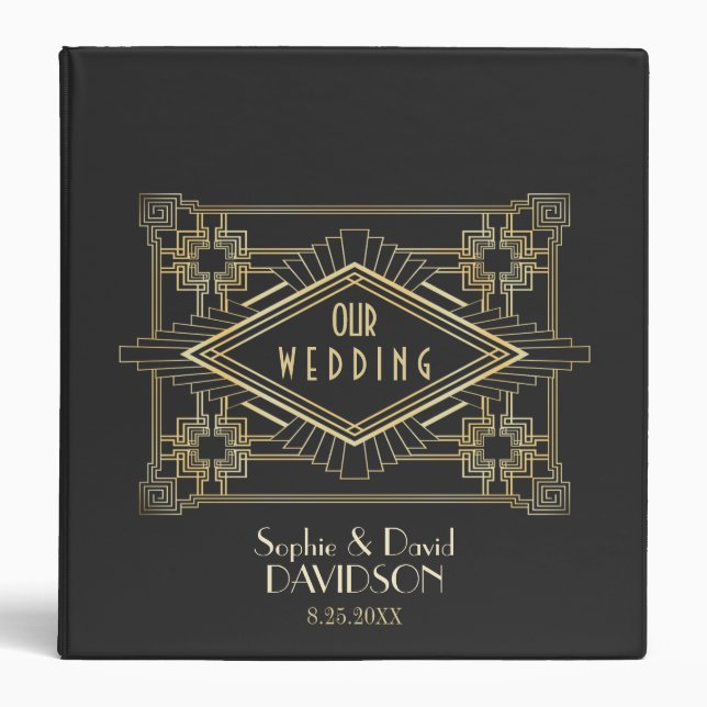 Glam Gold Black Great Wedding Photo Album 3 Ring Binder (Front)