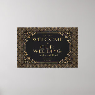 Glam Gold Black Wedding Welcome Sign