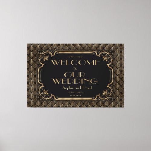 Glam Gold Black Wedding Welcome Sign