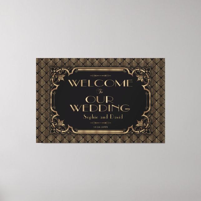 Glam Gold Black Wedding Welcome Sign (Front)